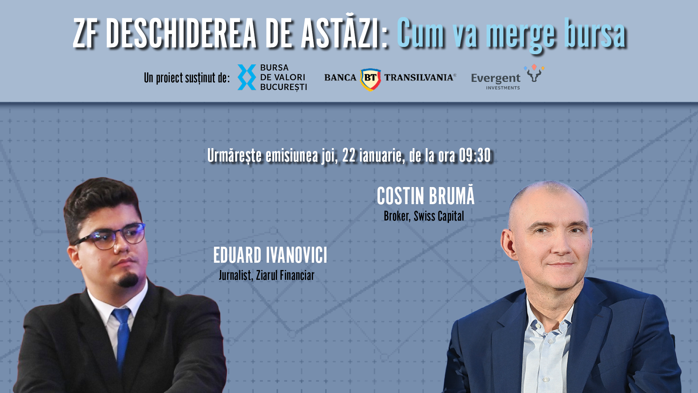 Costin Brumă, broker la Swiss Capital, despre deprecierile de la Bursa de Valori Bucureşti şi de pe pieţele externe de capital, impactul generat de situaţia geopolitică şi premisele pentru noi maxime la BVB – urmăriţi emisiunea ZF Deschiderea de Astăzi din 22 ianuarie pentru mai multe detalii