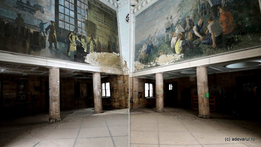 Frescele care făceau furori în gara din Hunedoara, în pericol. Tablourile socialiste, admirate chiar și de Nikita Hrușciov