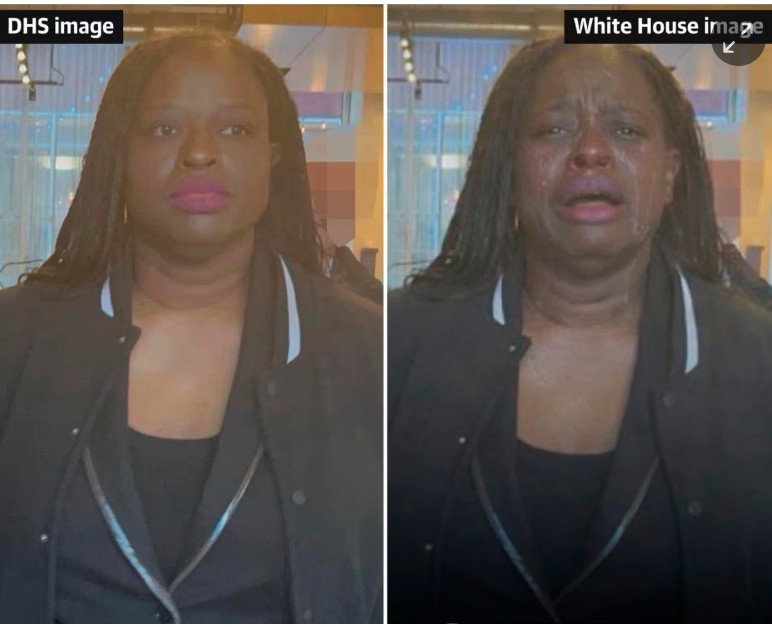 NEWS.ro: Casa Albă publică o imagine modificată digital a unei femei arestate după un protest faţă de ICE
