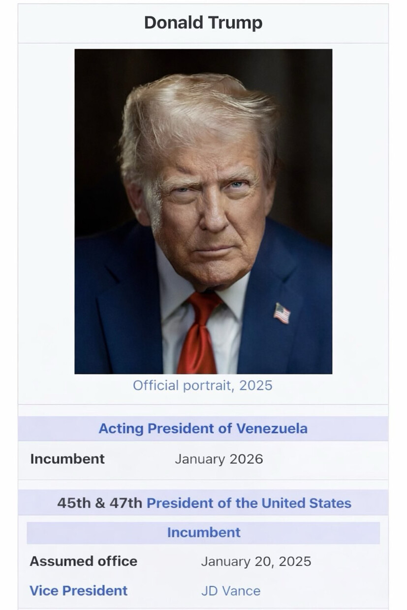 NEWS.ro: Donald Trump publică o falsă pagină Wikipedia care îl prezintă ca „preşedinte interimar al Venezuelei”