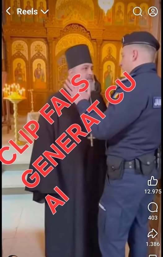 NEWS.ro: Ministerul Afacerilor Interne atrage atenţia asupra unui video fals, generat cu AI, în care un preot ar avea o divergenţă cu un jandarm, într-o biserică