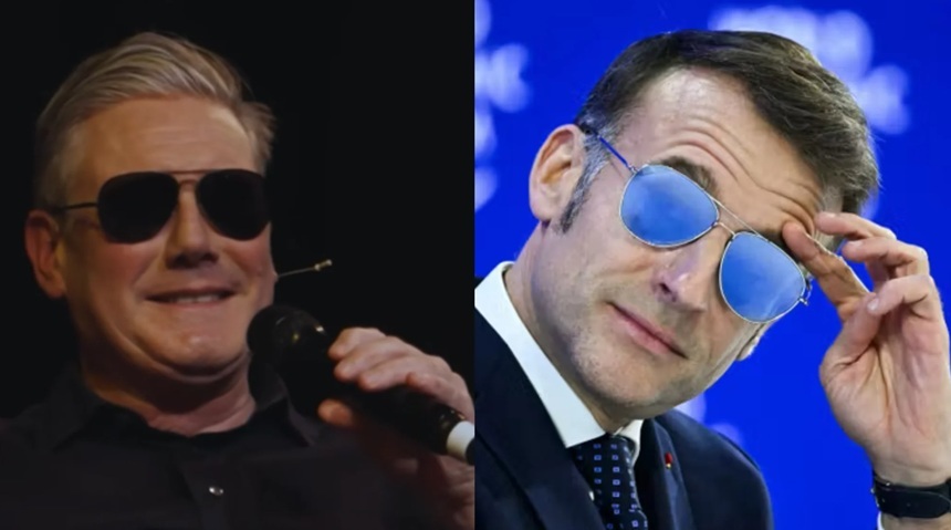 NEWS.ro: Starmer şi Macron se amuză pe seama ochelarilor de soare aviator purtaţi de francez ca în Top Gun