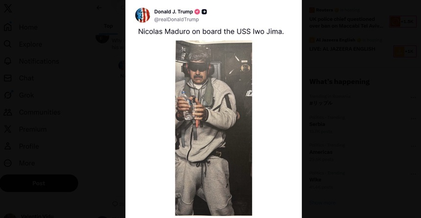 NEWS.ro: Treningul în care Maduro apare postat de Trump la bordul USS Iwo Jiwa devine viral în lume şi creşte căutările pe Google ale gamei Nike Tech. În top cinci la căutări, potrivit Google Trends, Chile, Albania, Jamaica, Franţa şi SUA