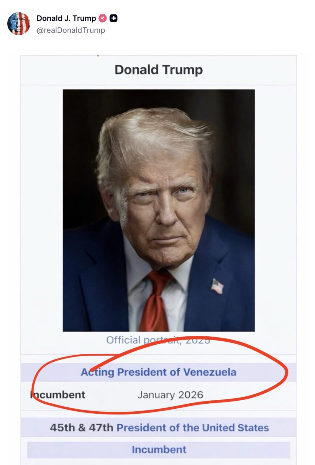 Postare bizară a lui Trump / Se declară „președintele interimar al Venezuelei” pe Truth Social