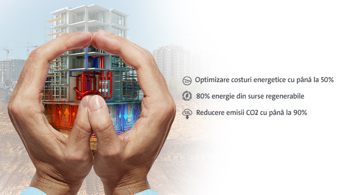 Descoperă GeoExchange, soluția de energie regenerabilă pentru dezvoltare urbană, care asigura încălzire, răcire și apă caldă. Reduce costurile cu până la 50% și emisiile de carbon cu până la 90%