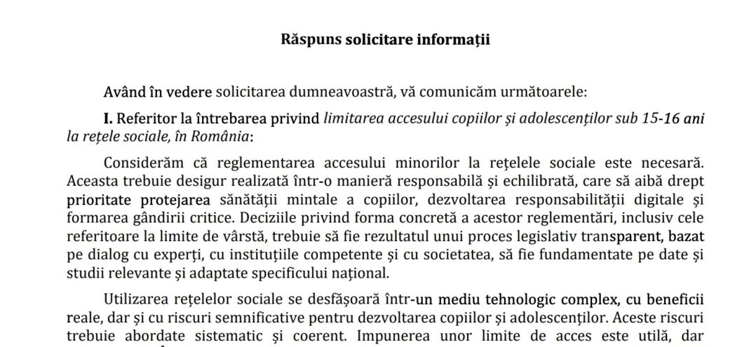 EXCLUSIV Administrația Prezidențială: Reglementarea accesului minorilor la rețelele sociale este necesară. Limitele de vârstă trebuie să fie rezultatul unui proces legislativ transparent, bazat pe dialog cu experți și fundamentat pe date