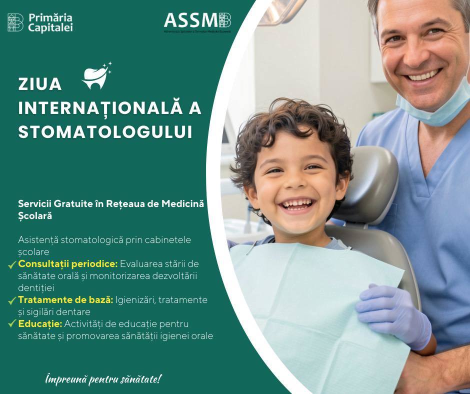 NEWS.ro: ASSMB: În anul 2025, au fost înregistrate 77.000 de prezentări la cabinetele stomatologice din cadrul Reţelei de Medicină Şcolară şi au fost realizate peste 28.000 de consultaţii primare şi 765.000 de tratamente / Mesaj de Ziua Mondială a Stomatologului