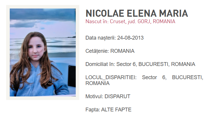 NEWS.ro: Fetiţă de 12 ani, dispărută din Sectorul 6 al Capitalei / Se cere ajutorul populaţiei pentru găsirea ei
