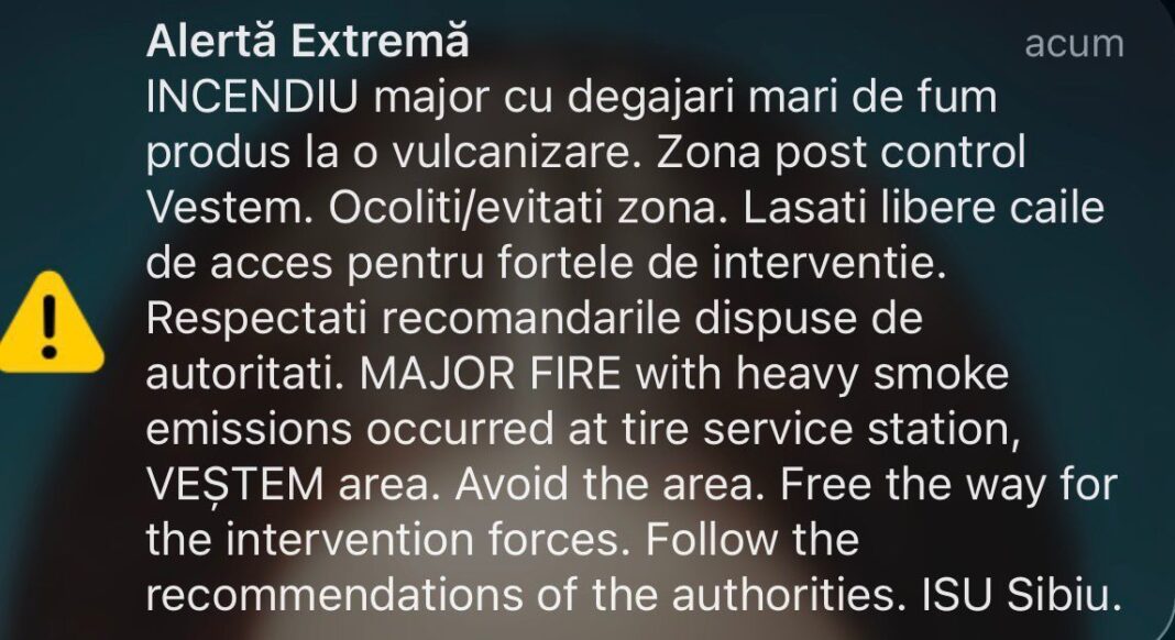 NEWS.ro: UPDATE - Puternic incendiu la o vulcanizare din judeţul Sibiu / Trafic oprit pe DN 1, la Veştem / Mesaj RO-Alert
