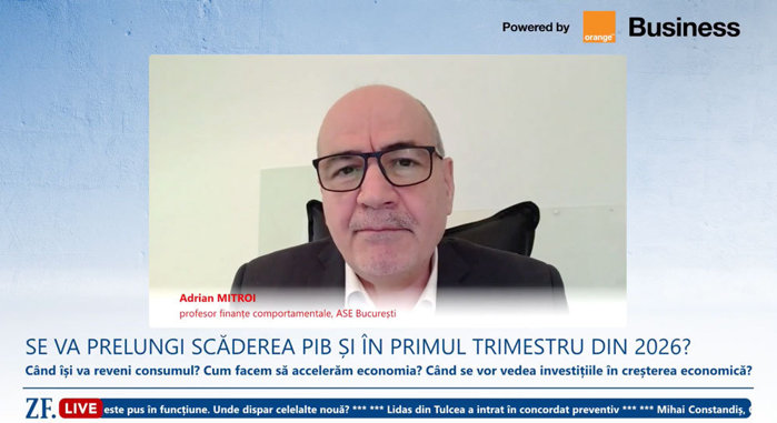 ZF Live. Adrian Mitroi, profesor ASE Bucureşti: În 2026 vom avea o creştere economică de circa 0,5%. Recesiunea tehnică este o consecinţă a măsurilor luate, dar şi a celor care nu au fost luate