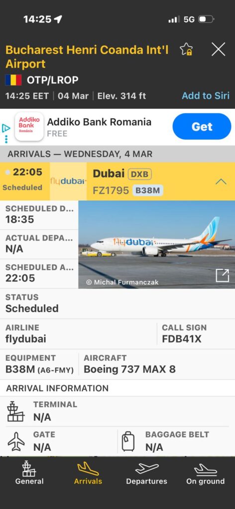Două zboruri programate din Dubai spre București, operate miercuri seară și joi dimineață, transmite Ministerul de Externe