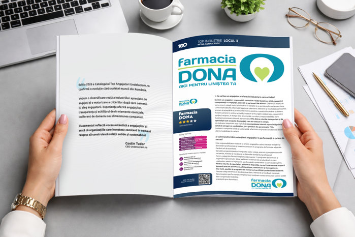 Farmacia DONA, locul 3 în Top Angajatori Undelucram.ro: 70% dintre rolurile manageriale şi de specialişti sunt ocupate de angajaţi care au crescut în companie