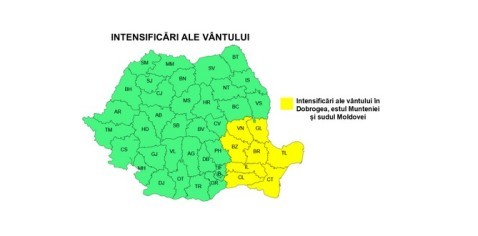 NEWS.ro: ANM: Intensificări ale vântului, în Muntenia, Dobrogea, sudul Moldovei şi al Olteniei, apoi în regiunile estice şi sud-estice/ Cod galben de vânt puternic, în Vrancea, Galaţi, Buzău, Brăila, Ialomiţa, Călăraşi, Constanţa şi Tulcea