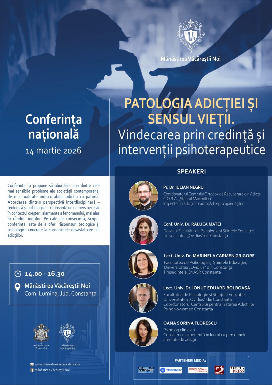 NEWS.ro: Mănăstirea Văcăreştii Noi organizează conferinţa „Patologia adicţiei şi sensul vieţii. Vindecarea prin credinţă şi intervenţii psihoterapeutice”