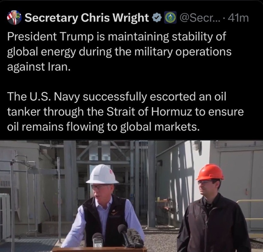 NEWS.ro: Secretarul american al Energiei Chris Wright a postat pe X şi apoi a şters că un petrolier escortat de Marina americană a traversat Strâmtoarea Ormuz. Gardienii Revoluţiei dezmint. Spionajul american anunţă că Iranul minează strâmtoarea