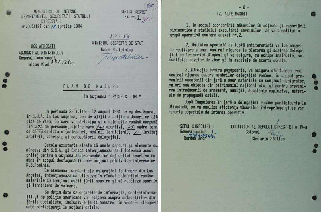 România la Olimpiada de la Los Angeles din 1984: unul din șase membri ai delegației era informator al Securității