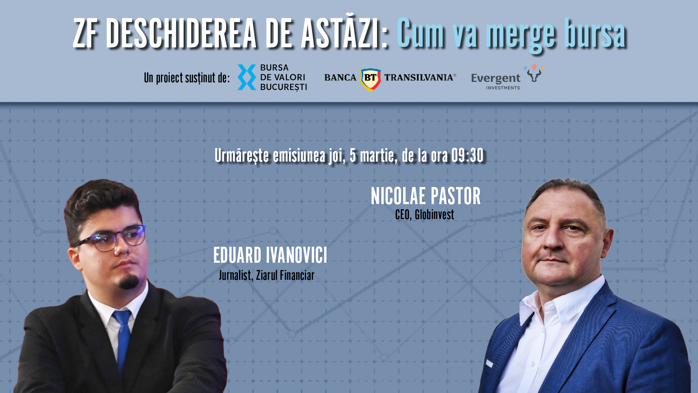 Urmăriţi o discuţie cu Nicolae Pastor, CEO al Globinvest, la ZF Deschiderea de Astăzi, 5 martie – investitorii, faţă în faţă cu volatilitatea: cum să reacţioneze la mişcările bruşte ale indicilor?