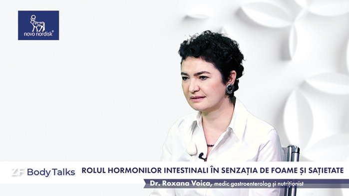 ZF Body Talks. Dr. Roxana Voica, medic gastroenterolog şi nutriţionist: Obezitatea este un fel de combustibil care stă la baza multor boli care au impact asupra longevităţii. Hormonii intestinali sunt responsabili pentru senzaţia de foame sau de saţietate