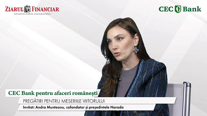 CEC Bank pentru afaceri româneşti. Andra Munteanu, Narada, organizaţie care activează în domeniul educaţiei: Ce face IA-ul este să-i ceară unui copil sau unui tânăr adult mai multă gândire critică, dar în acelaşi timp erodează gândirea critică. Părinţii trebuie să fie apropiaţi de copii în relaţia cu şcoala