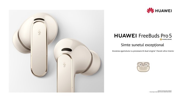 FreeBuds Pro 5, noile căşti premium HUAWEI. Anulare AI a zgomotelor pentru o experienţă audio imersivă indiferent de context