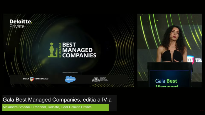 Gala Best Managed Companies, ediţia a IV-a. Un număr de 23 de companii antreprenoriale româneşti cu afaceri cumulate de 2,8 mld. euro au fost certificate „Best Managed“ de Deloitte