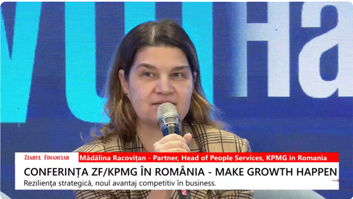 Mădălina Racoviţan, KPMG: Am oferit angajaţilor acces la AI pentru a experimenta, iar de anul acesta avem obiective clare privind utilizarea sa zilnică. Este esenţial ca oamenii să o integreze în activitatea lor, astfel încât tehnologia să nu mai fie percepută ca o ameninţare, ci ca un instrument util