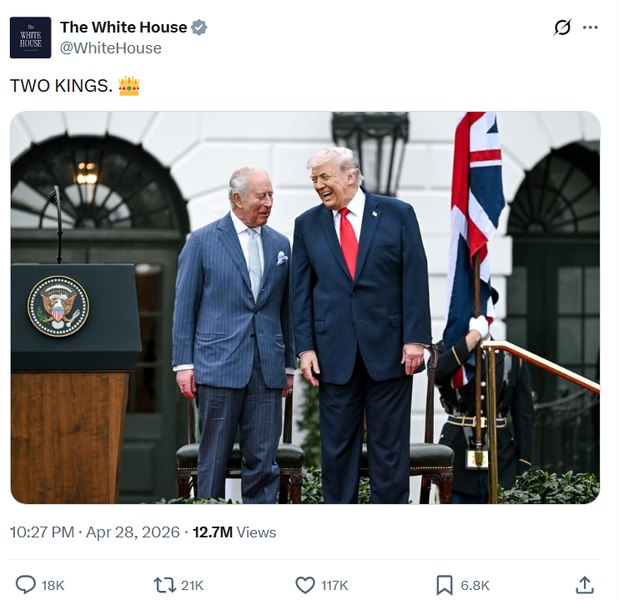 Moment controversat la Casa Albă: Donald Trump, numit „rege” în timpul vizitei lui Charles III