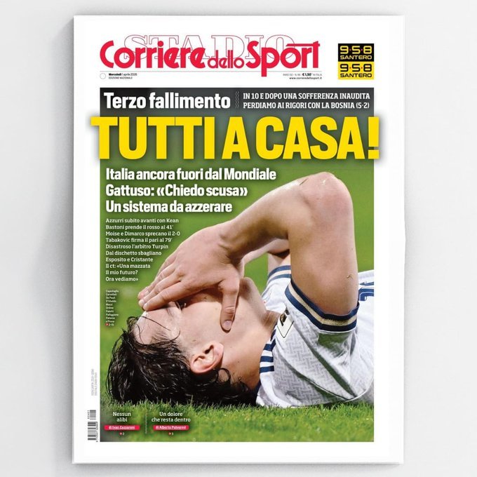NEWS.ro: Italia a ratat calificarea la CM: „Apocalipsa continuă”, „un coşmar fără sfârşit”, „prăbuşirea totală a unui sistem” - ce spun presa italiană şi internaţională