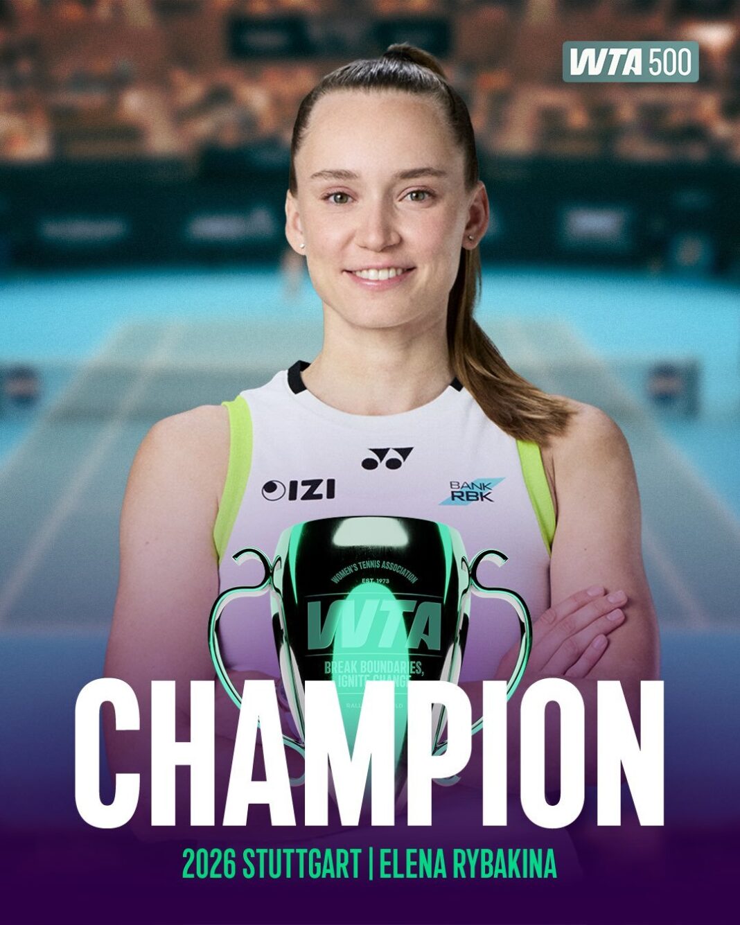 NEWS.ro: Tenis: Elena Rîbakina a învins-o pe Karolina Muchova şi a câştigat titlul la Stuttgart – şi un Porsche – pentru a doua oară