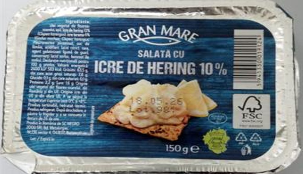 Alertă alimentară în magazinele Penny. Un lot de salată cu icre de hering, retras de urgență din cauza contaminării cu o bacterie periculoasă
