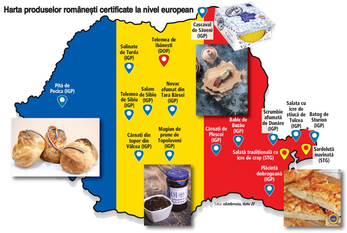 Harta României începe să se umple de produse certificate la nivel european. Brânzeturi, mezeluri sau produse din peşte deschid noi oportunităţi pentru industria alimentară românească