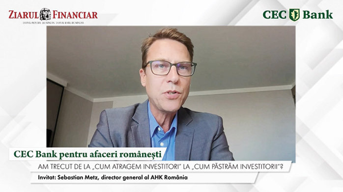 CEC Bank pentru afaceri româneşti, un proiect ZF & CEC Bank. Sebastian Metz, AHK România: Investitorii germani ne întreabă despre energie, costul muncii şi predictabilitate. Sfatul nostru? Nu aşteptaţi pe cineva de la nivel central să vă facă treaba. Nu va funcţiona. Ridicaţi-vă, munciţi, fiţi activi, fiţi vizibili