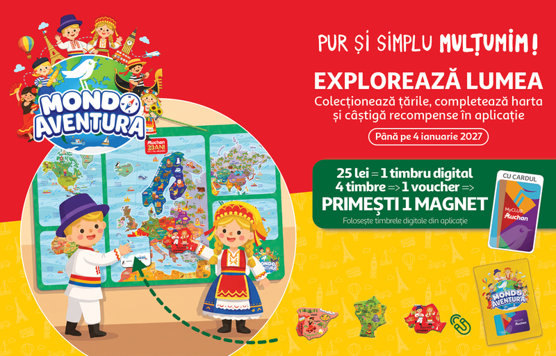 NEWS.ro: Explorează şi colecţionează lumea, porneşte într-o aventură 3D, accesează quiz-uri şi câştigă recompense cu Mondo Aventura, exclusiv la Auchan
