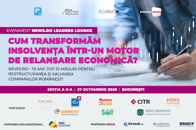 NEWS.ro: Specialişti în insolvenţă dezbat situaţia dificilă a companiilor şi soluţiile pentru salvarea lor la evenimentul premium NEWS.RO LEADERS LOUNGE - 