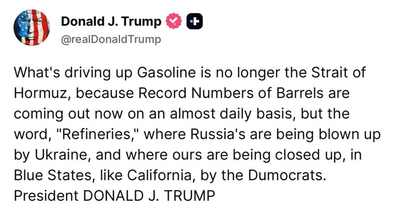 NEWS.ro: Trump dă vina scumpirii carburanţilor pe atacurile Ucrainei în Rusia şi nu pe Războiul său din Iran