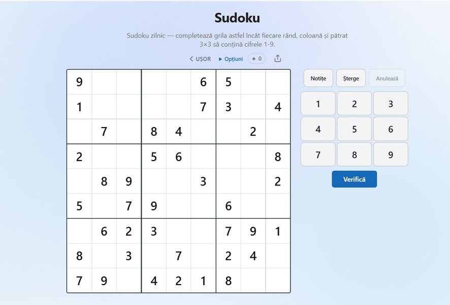 Provocarea zilei pe „Adevărul”: Sudoku îți pune la încercare logica și atenția. Poți completa corect întreaga grilă?