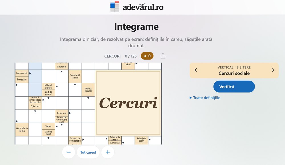 Provocarea zilei pentru minte ageră: cât de repede rezolvi noua integramă de la „Adevărul”?